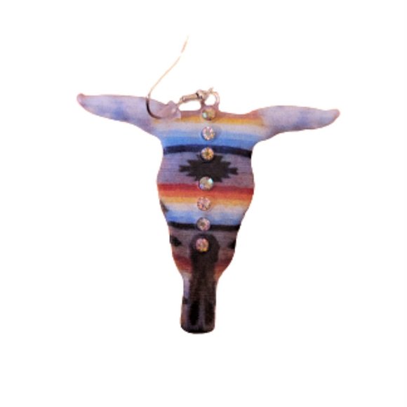 Large bull cow head Southwestern Western cow girl dangle earrings - Picture 7 of 8